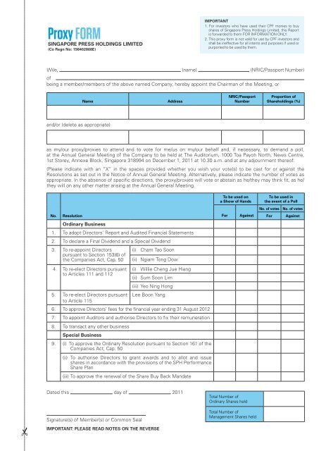 Singapore Press Holdings annual report 2011 Singapore Press ...