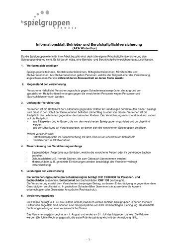 Informationsblatt Betriebshaftpflicht - IG Spielgruppen