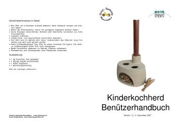 Kinderkochherd BenÃ¼tzerhandbuch - Chrigi's SpielzÃ¼Ã¼g Manufaktur