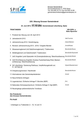 Einladung zur GGR-Sitzung vom 24. Juni 2013 (PDF) - in Spiez