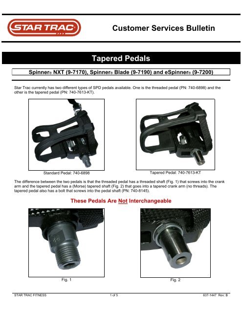 Customer Services Bulletin Tapered Pedals - Star Trac Support