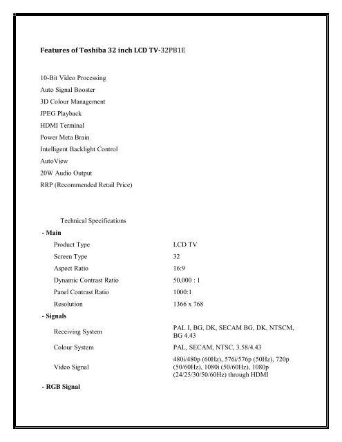 Toshiba lcd tv 32pb1e service manual user