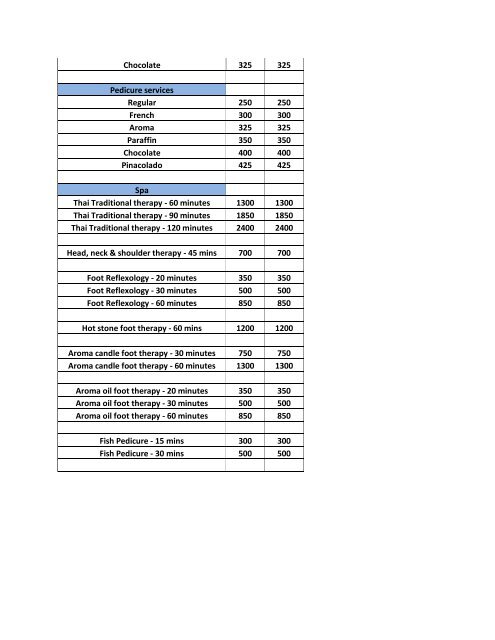 Nissi spa & skin price list Menu Ladies Gents Hairspa ... - Mydala.com