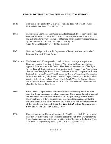 INDIANA DAYLIGHT SAVING TIME and TIME ZONE HISTORY 1918 ...