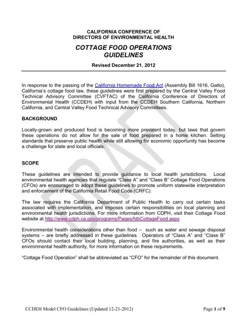 Cottage Food Operations Guidelines Nevada County Government