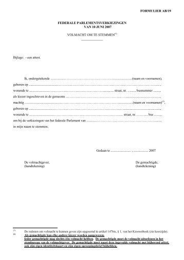 Model van volmachtformulier voor de kiezer - formulier AB/19 (pdf)