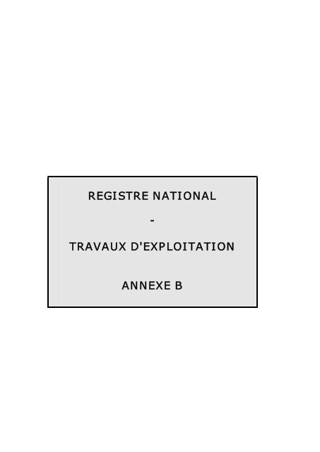 REGISTRE NATIONAL TRAVAUX D'EXPLOITATION ANNEXE B