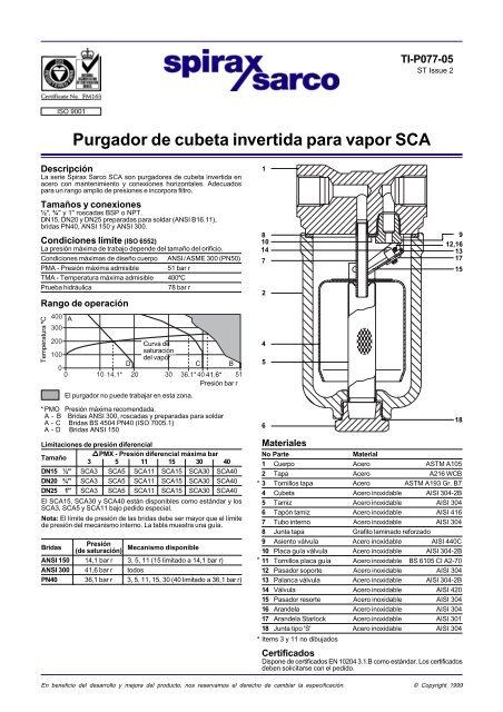 Purgadores De Cubeta Invertida SCA - Spirax Sarco