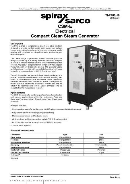CSM-E Electrical Compact Clean Steam Generator - Spirax Sarco