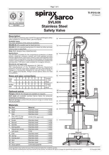 SVL606 Stainless Steel Safety Valve - Spirax Sarco