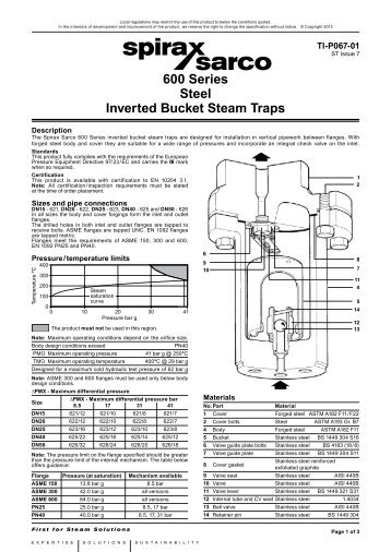 600 Series Steel Inverted Bucket Steam Traps - Spirax Sarco