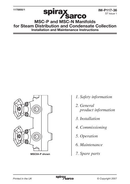 Installation And Maintenance Instructions - Spirax Sarco