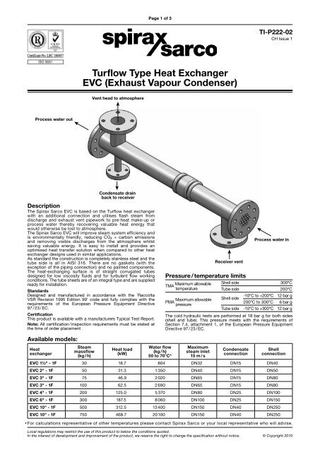 Turflow Turflow Type Heat Exchanger EVC (Exhaust Vapour ... - Spirax Sarco