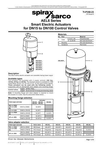 AEL6 Series Smart Electric Linear Actuators for DN15 ... - Spirax Sarco