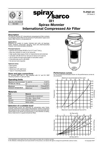 IXI Spirax-Monnier International Compressed Air Filter - Spirax Sarco