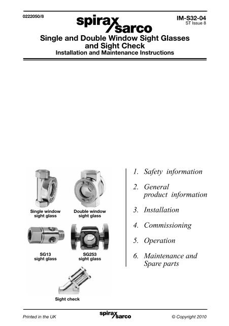Single and Double Window Sight Glasses and Sight ... - Spirax Sarco