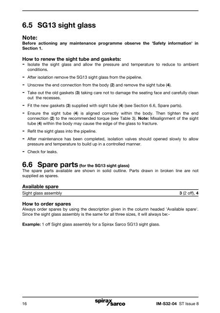 Single and Double Window Sight Glasses and Sight ... - Spirax Sarco