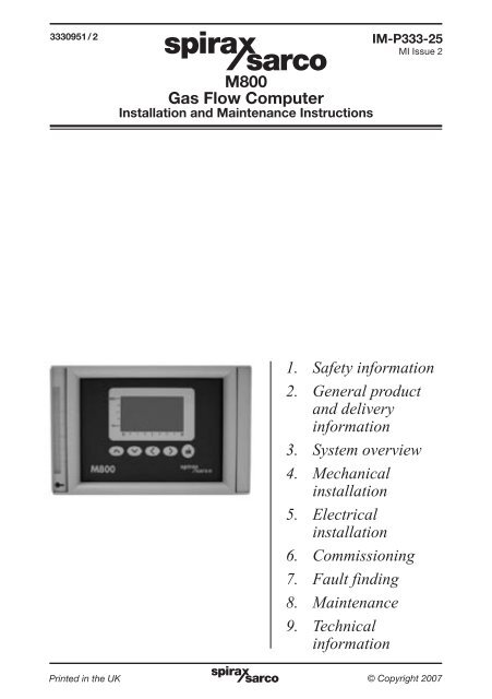 M800 Gas Flow Computer - Spirax Sarco