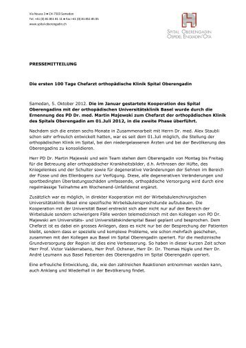 Info als PDF: Die ersten 100 Tage Chefarzt - Spital Oberengadin