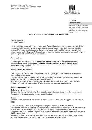 Preparazione alla colonscopia con MOVIPREP - Spital Oberengadin