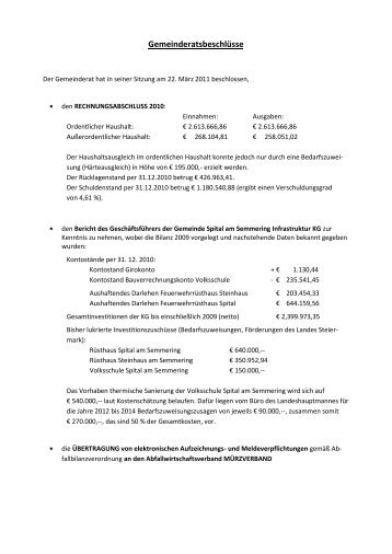 GemeinderatsbeschlÃ¼sse - Spital am Semmering