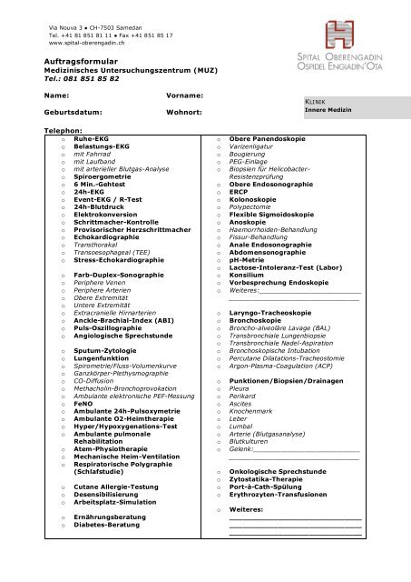 Anmeldung Medizinisches Untersuchungs Zentrum MUZ - Spital ...