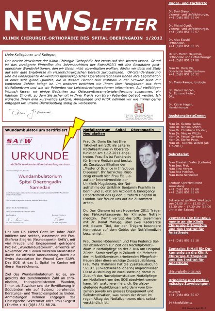 Newsletter Chirurgie OrthopÃ¤die 1/2012 - Spital Oberengadin