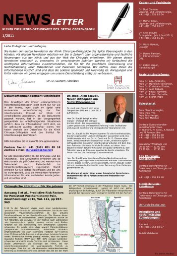 Newsletter Chirurgie-OrthopÃ¤die 1/2011 - Spital Oberengadin
