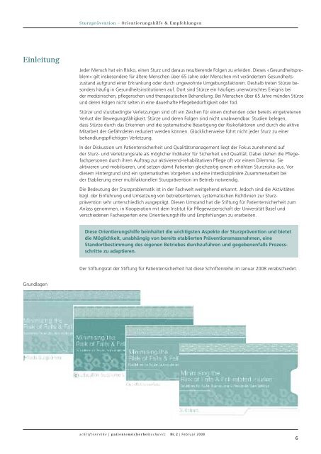 Schriftenreihe Nr. 2 - SturzprÃ¤vention - Stiftung fÃ¼r Patientensicherheit