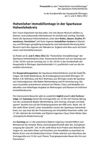 Hohenloher Immobilientage in der Sparkasse Hohenlohekreis