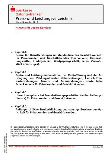 Preis- und Leistungsverzeichnis - Sparkasse Ostunterfranken