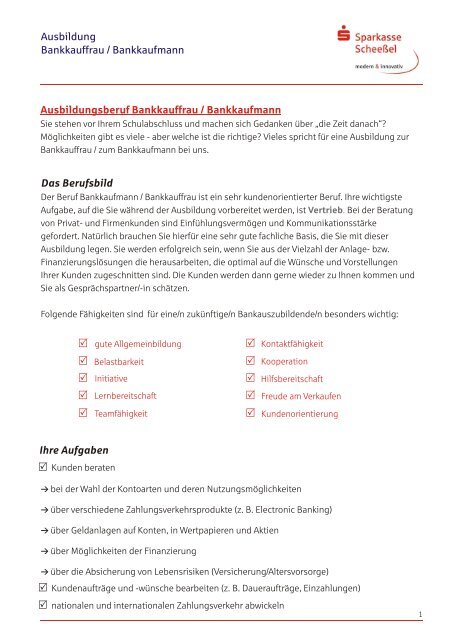 Steckbrief Ausbildung und duales Studium - Sparkasse Scheeßel