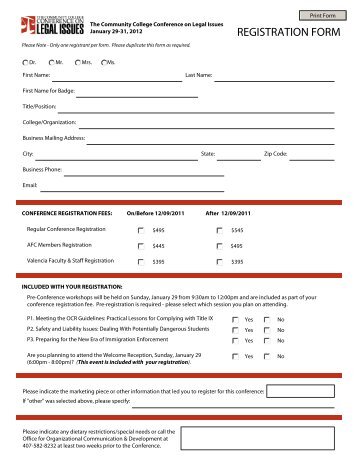 Conference Registration Form - Valencia College