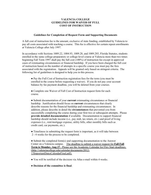 Full Cost of Tuition - Valencia College