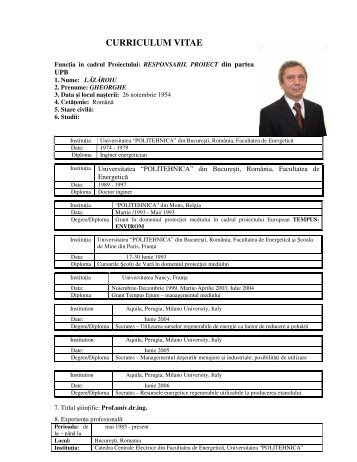 curriculum vitae - Sisteme de Programare pentru Modelare si Simulare