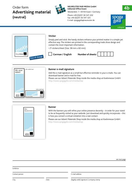 Order forms Media shop (pdf) - Spoga+Gafa