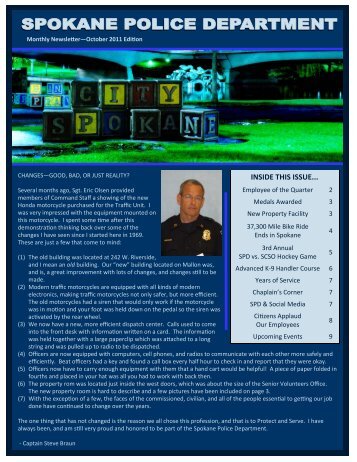 October 2011 Edition SPD Newsletter - Spokane Police Department
