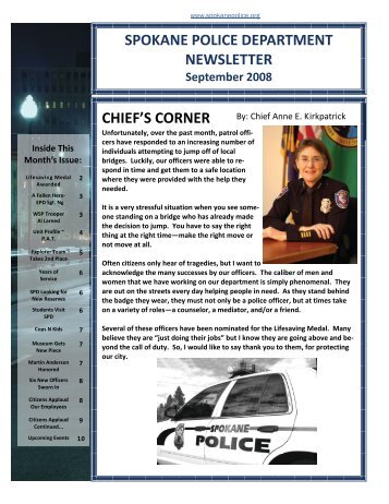 SPOKANE POLICE DEPARTMENT NEWSLETTER CHIEF'S CORNER