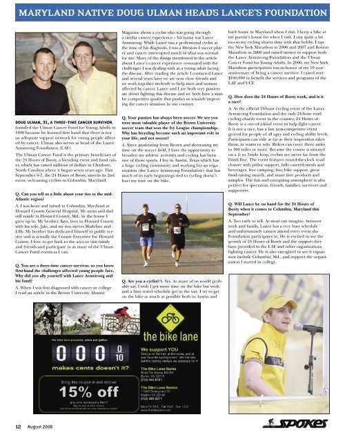 IN THIS ISSUE [CYCLING CAROLINE COUNTY ... - Spokes Magazine