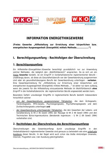 WKO Information Gewerbe "Energetiker"