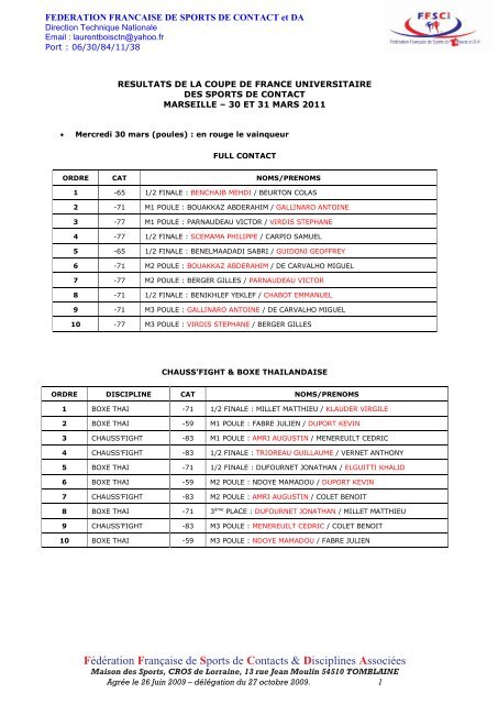 RÃ©sultats - FÃ©dÃ©ration FranÃ§aise du Sport Universitaire