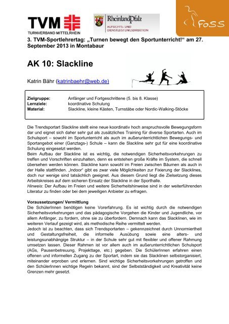 AK 10: Slackline - Institut für Sport und Sportwissenschaft - KIT