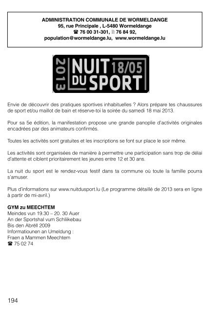 calendrier 2013 - Sports .lu