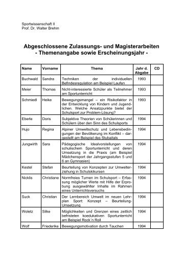 Abgeschlossene Zulassungs- und Magisterarbeiten ...