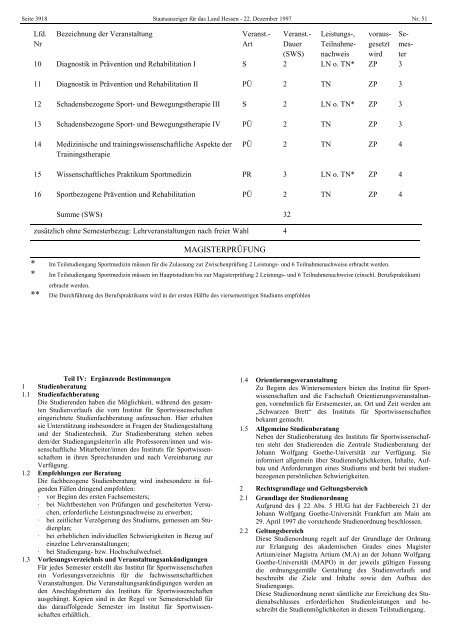 Studienordnung - Institut fÃ¼r Sportwissenschaften - Goethe-UniversitÃ¤t