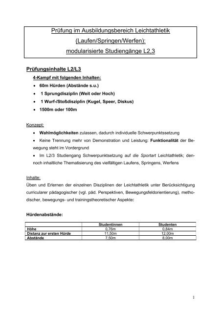 PrÃ¼fung im Ausbildungsbereich Leichtathletik modularisierte ...