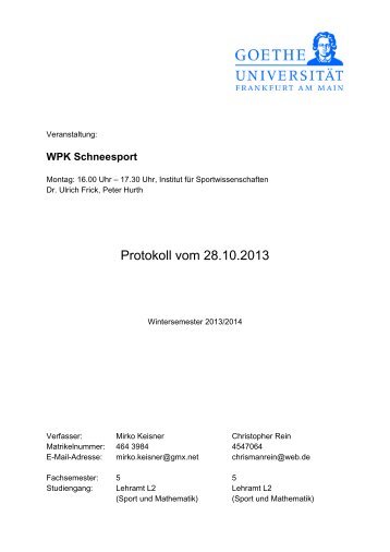 Protokolle Schneesport 1 - Institut für Sportwissenschaften - Goethe ...