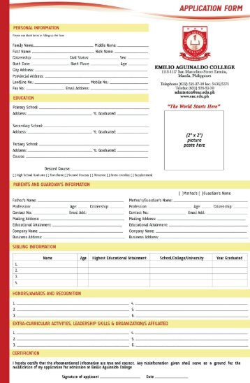 APPLICATION FORM - Emilio Aguinaldo College