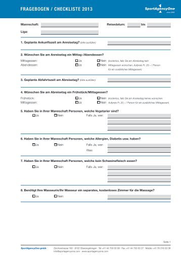 FRAGEBOGEN / CHECKLISTE 2013 - SportAgencyOne gmbh