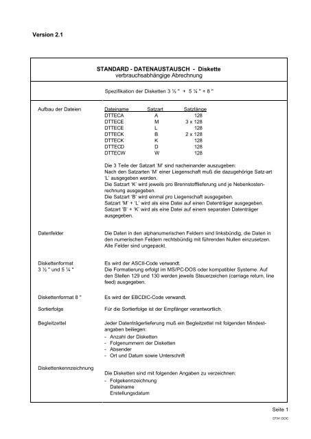 Version 2.1 STANDARD - DATENAUSTAUSCH - Diskette ...